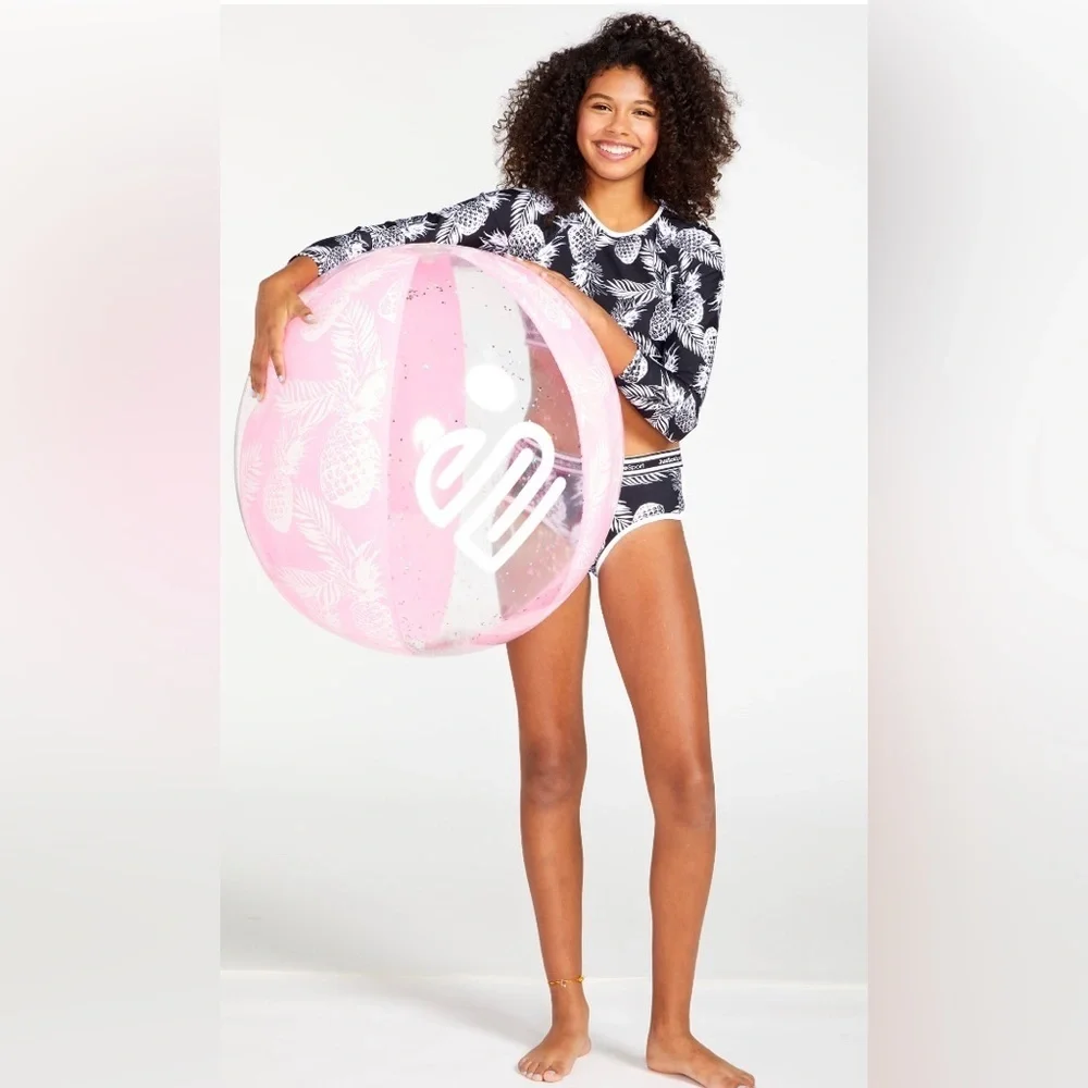 NWT 24” justice glitter beach ball pink clear durable summer beach pool